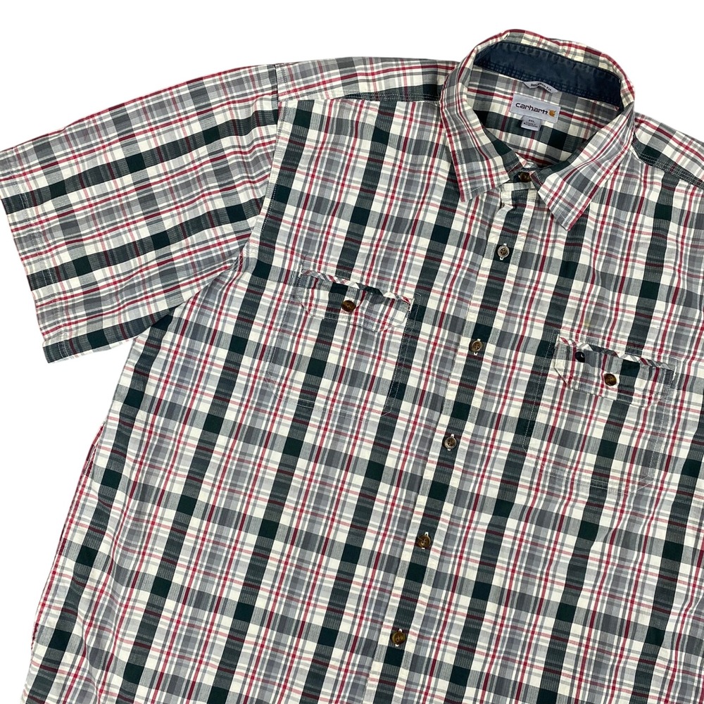 Carhartt Mens Button Down Shirt 2XL Red Plaid Relaxed Fit Ripstop Outdoor Work